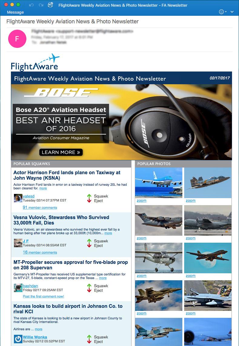 Newsletter and Flight Alerts FLIGHT ALERTS NEWSLETTER This e-mail offers wide exposure to our registered
