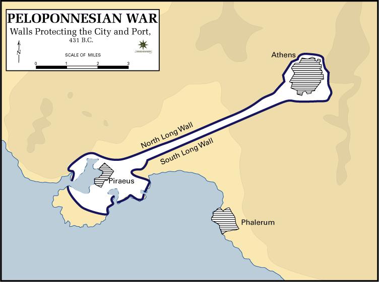 The Peloponnesian War Athens planned to win by staying behind its walls and receiving supplies from its colonies and powerful navy.