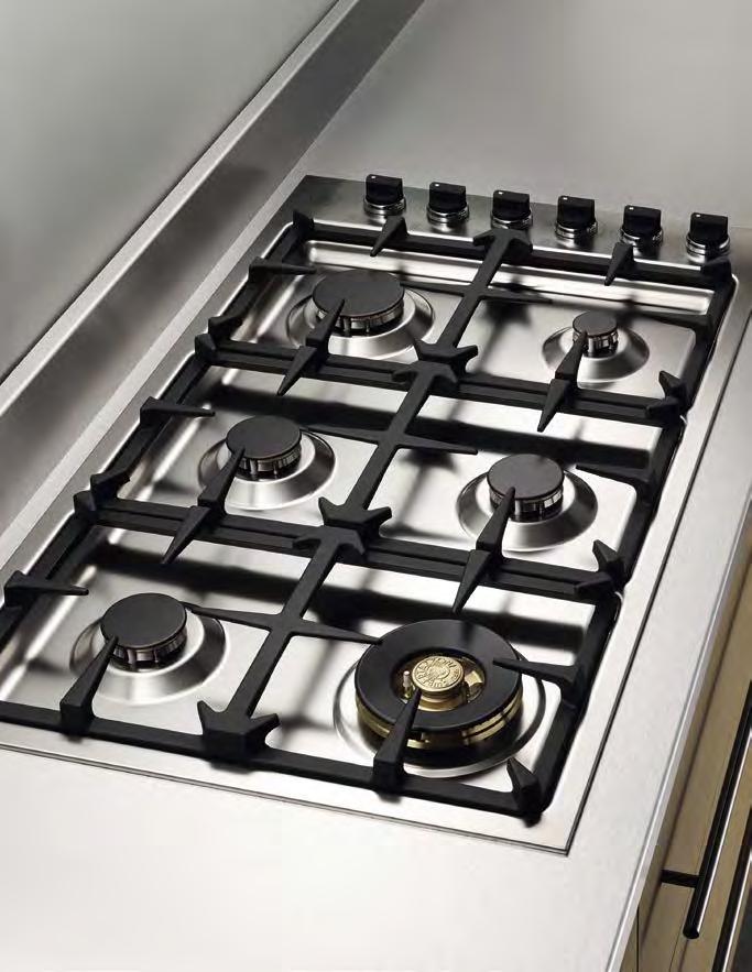 90 BEAUTIFUL Machines 91 Left. The new six-burner low-profile 36-inch dropin Master Series cooktop with a high-performance dual-ring power burner in brass.