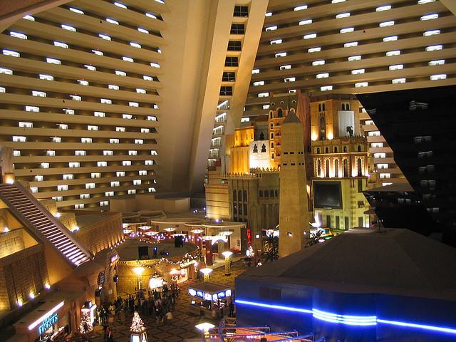 Luxor Hotel Inclined Elevators Each inclined edge of the pyramid contains a four-car elevator core elevators travel at a 39 degree angle Only the elevators in 1 corner travel all the way to the top