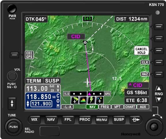Bendix-King KSN-770 General Aviation market Advanced Integrated Panel Mount NAV/COM Full-Featured Navigator with Flight Planning and Nav Database Moving Map Display Sensor SW updates to use GBAS
