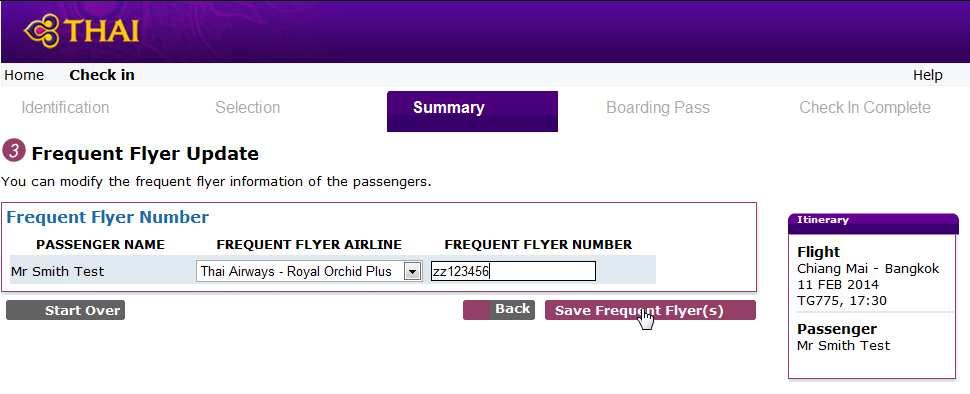Add Frequent Flyer : passengers are allowed to update their Frequent