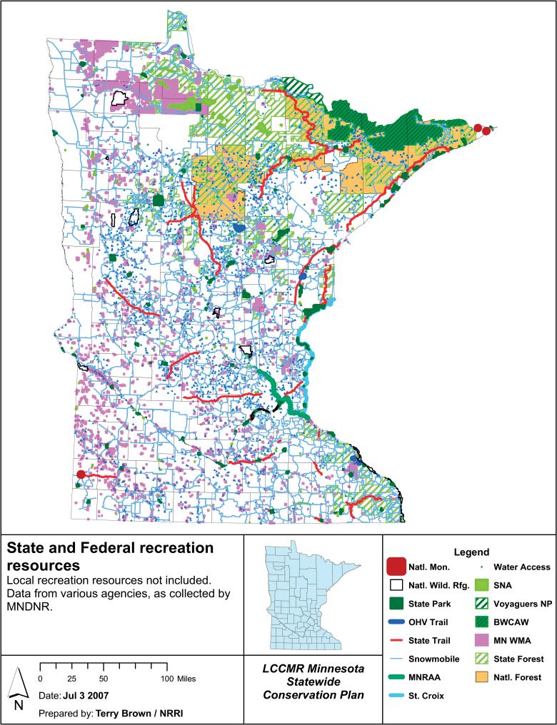 MNRRA Figure 1: State and Federal recreation resources available