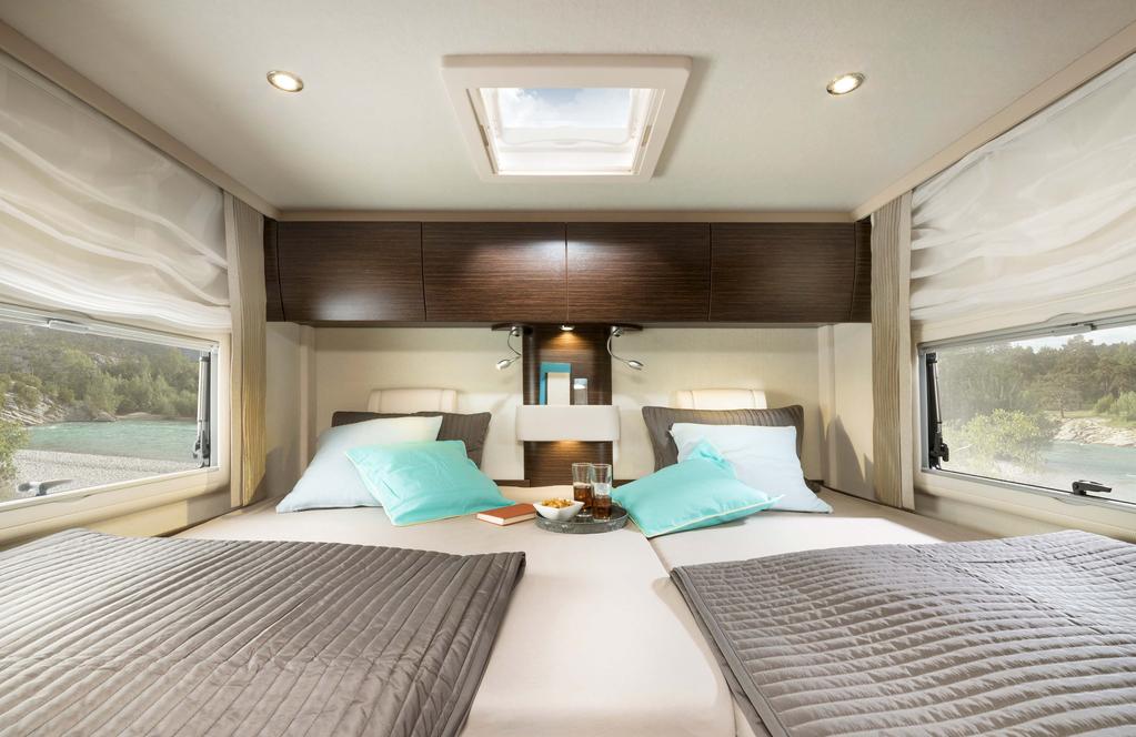 A DREAM OF A ROOM. THE BEDROOM. Separated by a sliding door from the living area, the bedroom promises perfect relaxation. Starting with a choice of different berths with a generous sleeping area.