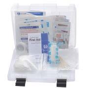5 x3 Mueller Team First Aid Kit First Aid kit with an emphasis on team first aid. Handy kit is packed in a sturdy plastic tackle-box type kit with carry handle.