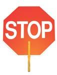 Stop/Slow Handheld Sign This 2-sided stop/slow sign features the standard red and white STOP sign on one side and an orange and black SLOW diamond on the reverse.