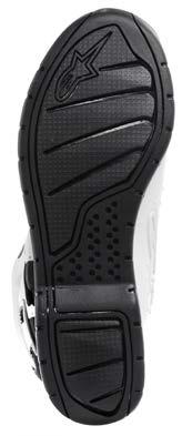 External TPU panel located on calf area of boot to provide grip against bike. Rubber sole construction coupled with soft EVA midsole.