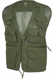 mesh, 7 front utility pockets, 2 zipped lower front pockets, large zipped rear pocket, waist