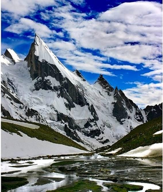 Laila Peak, Hushe, Karakoram Range, Pakistan. It has a distinctive spear-like shape.