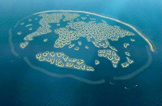 The world according to Dubaï The World. With broad of Dubaï, nearly 300 artificial islands, seen sky will form a planisphere.