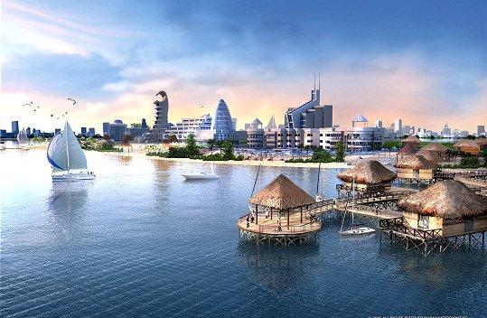 High Tech and straw huts of luxury The Riviera is one of the ten principal districts of Dubai Waterfront.