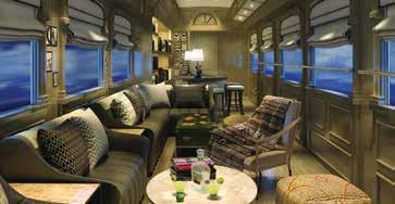 The carriages have warm and welcoming interiors in the style of elegant 1920s Pullman  There are two dining cars, an observation wagon with a bar as well as a kitchen cart.