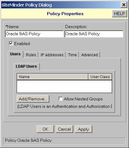 Configure a SiteMinder Policy for the Oracle AS Connector and Proxy Agent Perform the following steps, to add a SiteMinder policy for the Oracle AS rules and response that controls access to the