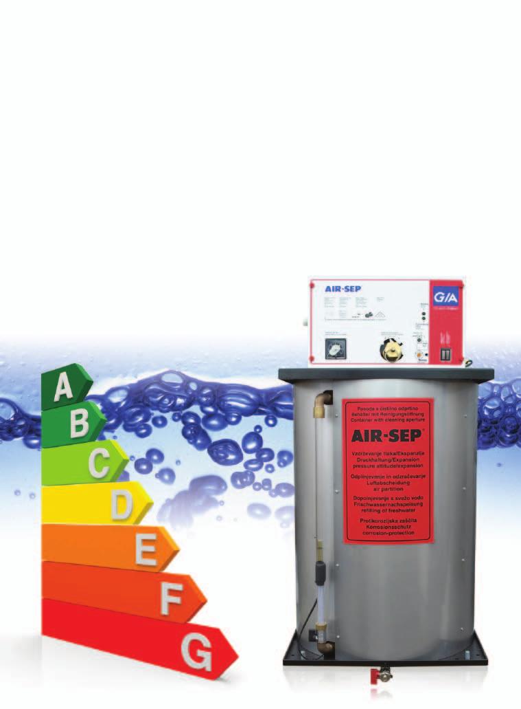 AIR-SEP prava rešitev za prihranek energije 16 Ker je ogrevalna ali hladilna voda pravilno pripravljena (torej brez raztopljenih plinov, usedlin in nečistoč), je prenos toplote optimalen.