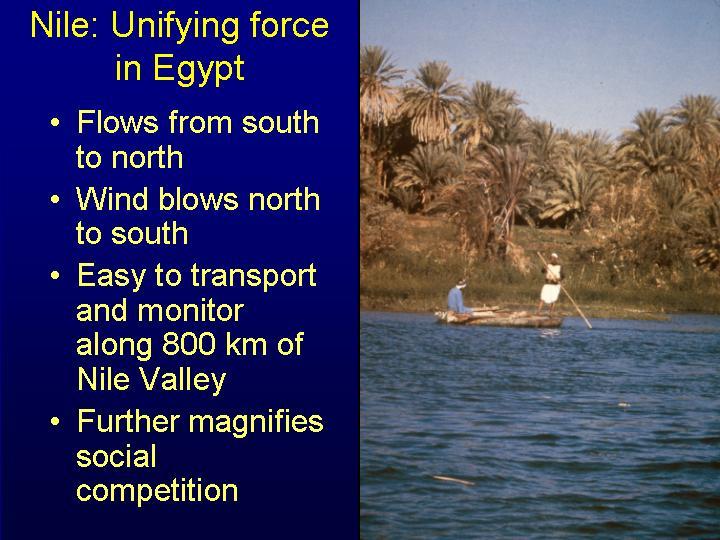 The Nile: Unifying Force North-South wind South to north river flow Allows transport