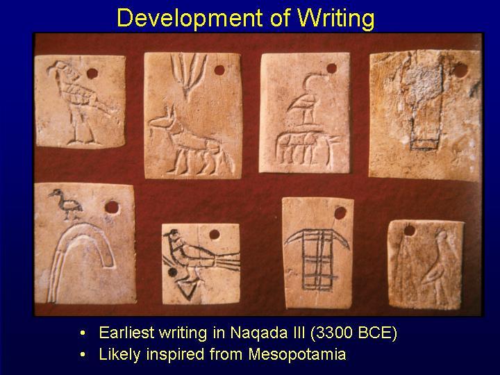 Writing = Civilization Earliest writing found in