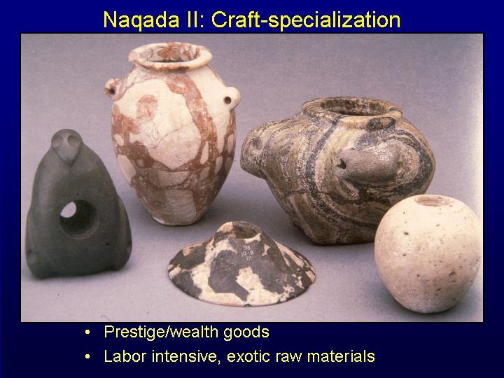Naqada II: Craft Specialists Prestige/wealth goods; stone