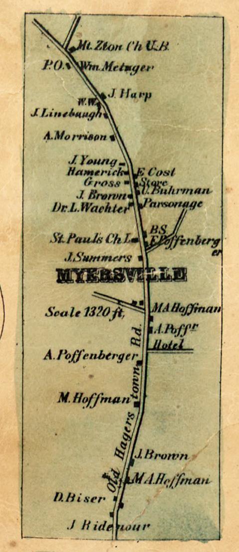 Myersville Map of Frederick County, MD 1858 2014 Old