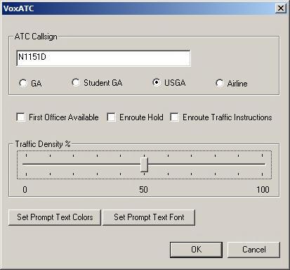 VoxATC Settings Call-Sign Types You may choose to use three different types of call sign: GA - The letters that you specify will be converted into their phonetic equivalents, digits will converted