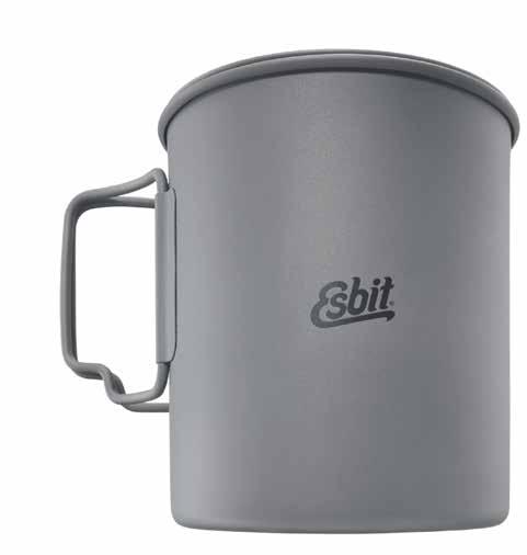 COOKWARE TITANIUM POT Constructed from ultralight titanium. 750 ml/25 oz. pot with 2 low-profile, hinged grips and vented lid with lockable grip.