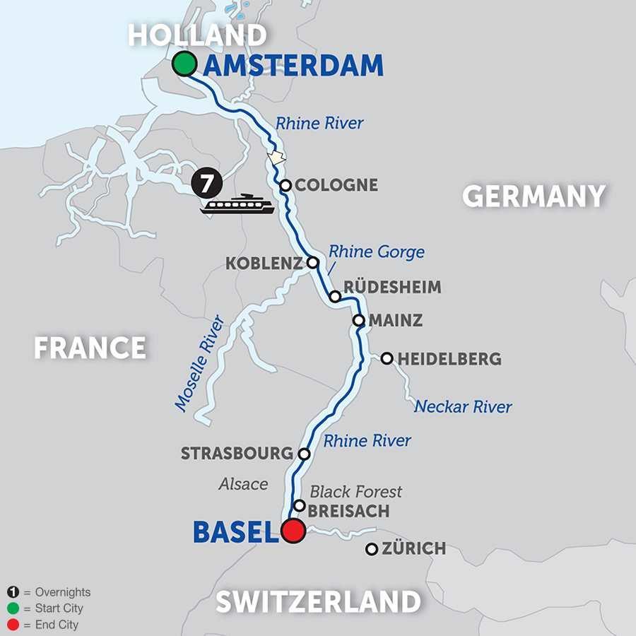 Your Route: Day 1 Amsterdam (Embarkation): welcome reception Day 2 Amsterdam: canal cruise Day 3 Cologne: choice of guided city walk or Jewish Heritage walk Day 4 Koblenz Rhine Gorge Rüdesheim: