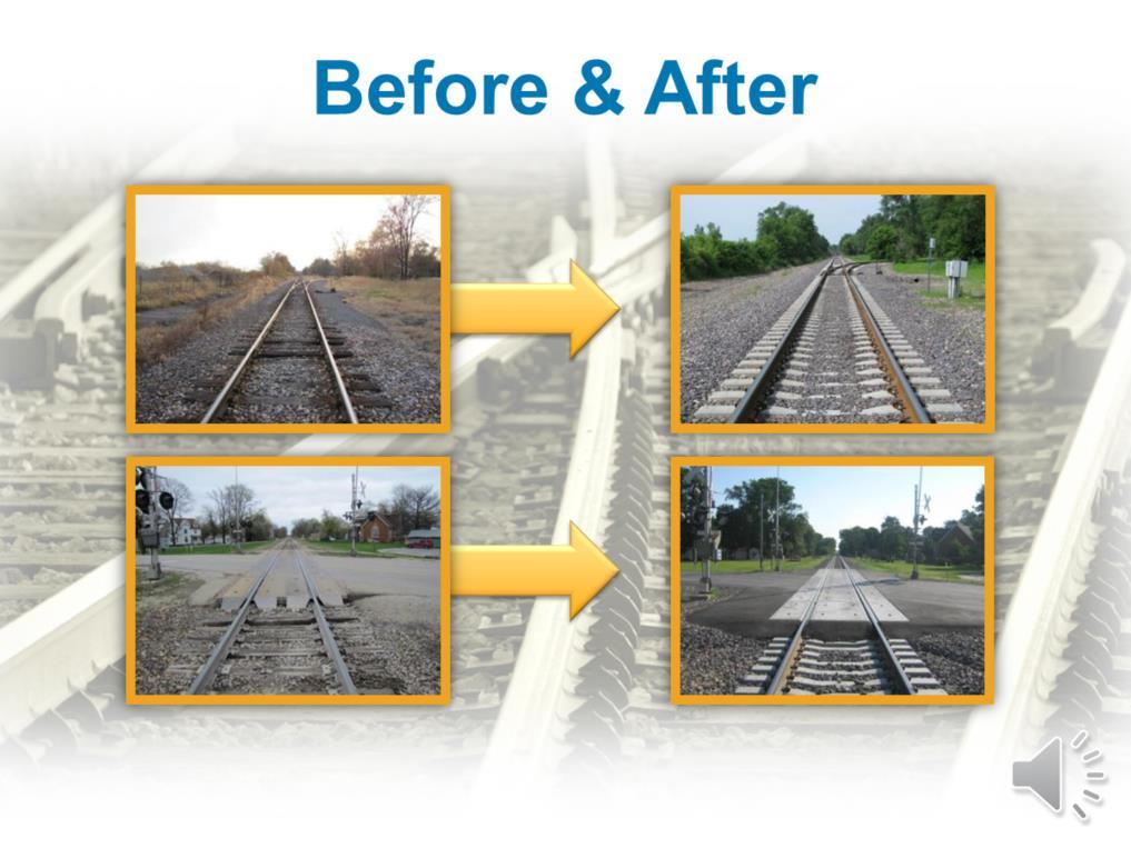 To upgrade the tracks, we are removing the existing rail and wooden ties and replacing them with continuously