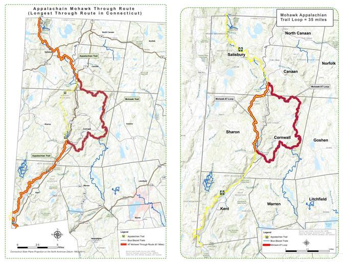 The longest one-way hike that it is currently possible to make on trails within the NHCOG region comprise two long sections of the Appalachian Trail and a former section that is now part of the Blue
