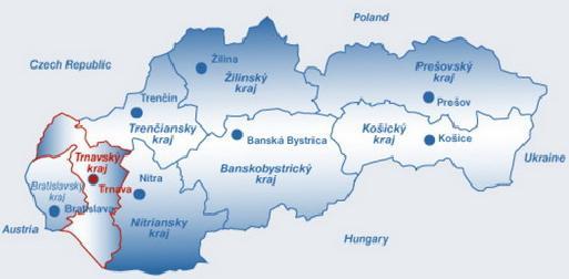 Obrázok 1 Trnavský samosprávny kraj v rámci Slovenskej republiky Zdroj: Projekt Regionálne inovačné centrum Trnava, 2009 Z prírodného hľadiska je TTSK tvorené nížinnými povrchovými celkami Podunajská