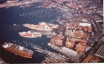At a later stage vessels berth in the port of Genoa, at Marinetta, at some internal quays and at Magazzini Generali.