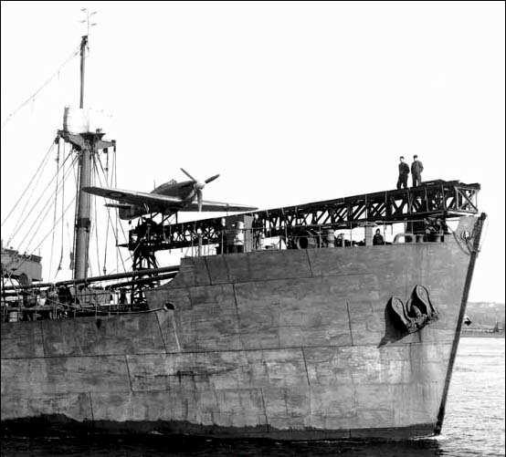 CAM Ships: A number of British merchant vessels were fitted with a rocket or cordite propelled catapult system, capable of launching a single Royal Air Force fighter.