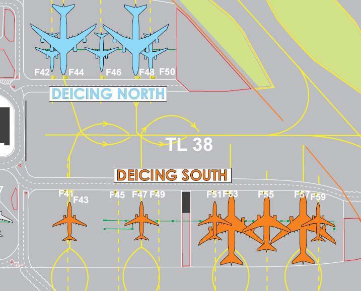 8.5) VHF frequencies on remote de-icing positions - 121,625 position F43-121,675 position F47-127,750 positions F51