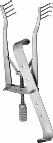 Alm Retractor for Three Point Retraction Bowman RETRACTORS Movable third arm with curved ends fits left or right 15 mm Maximum spread: 7 cm Arms curved down Long blunt teeth Range: