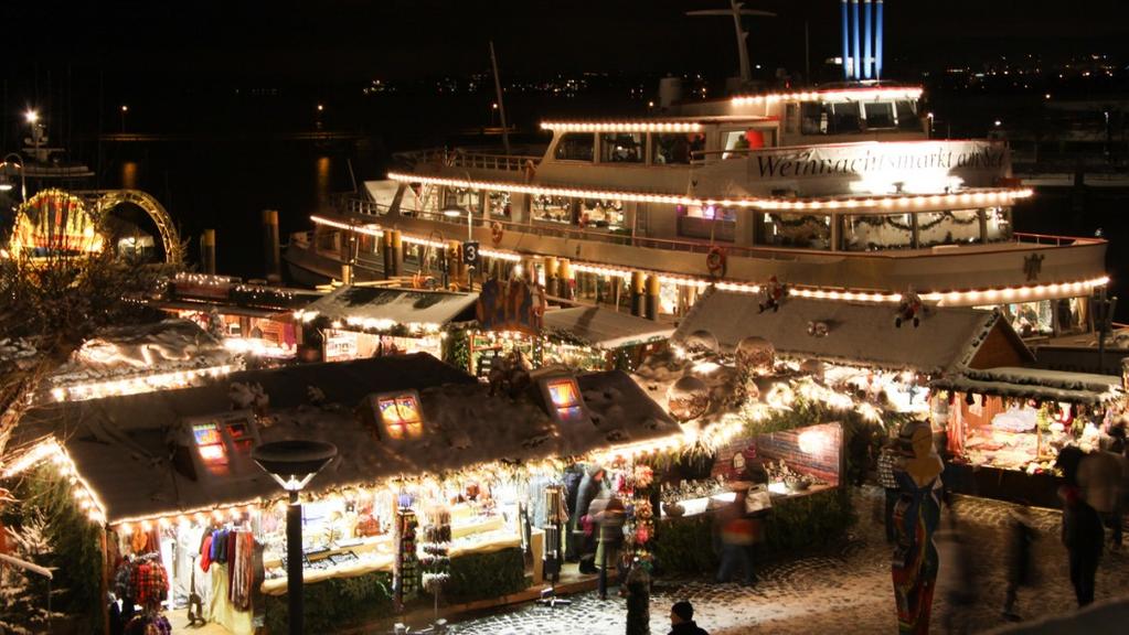 A Christmas market on a ship in Lake Constance.