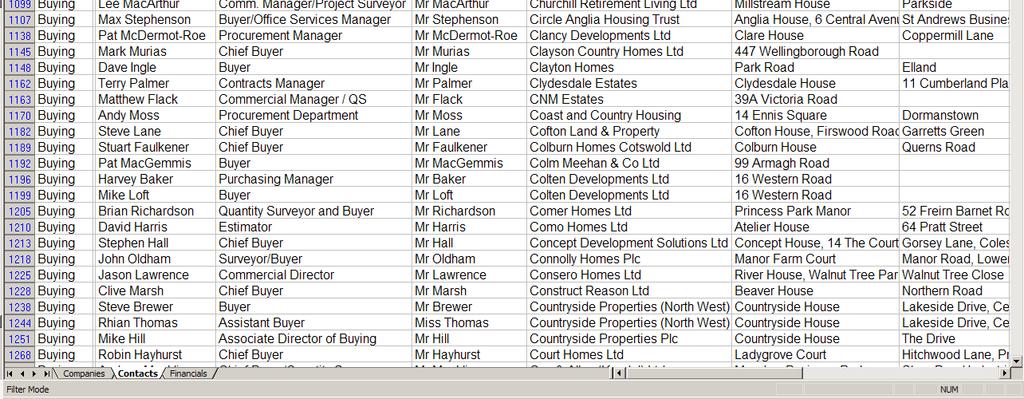 containing data on all 1,500 housebuilders in Microsoft Excel