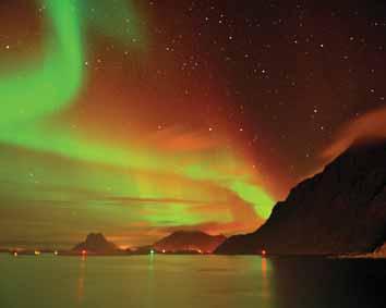 The aurora appears in many forms from scattered patches of diffuse light, to arcs, bands, streamers, rippling curtains or drapes of light and even searchlight-like rays that light up the sky with an