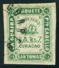 17 MEDIO REAL (½ real) green a line perforated 12½ x 12½... 80.00... 225.00 b line perforated 11½ x 11½... v.rare...v.rare c line perforated 12½ x 11½... v.rare... x.rare 18 DOS REALES (2 reales) red, line perforated 12½ x 12½.