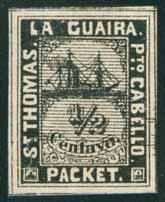 CENTAVOS ISSUES CARACAS INTENDED FOR PRINTED MATTER 1864 and 1868-1869. Probably lithographed by Felix Rasco, Caracas, Venezuela. Imperforate on thin, poor quality paper.