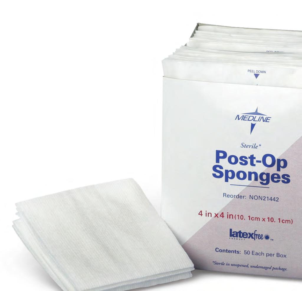 NON21442 4" x 4" Sterile Post-Op Gauze Post-Op Gauze Sponges More absorbent than cotton gauze sponges, these post-op sponges are fi lled with extra-absorbent