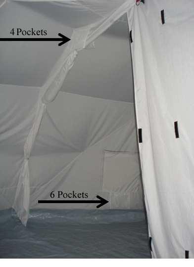 Four pockets (15x20cm netting) at the roof level + six pockets (30x25cm Polyester FR fabric)