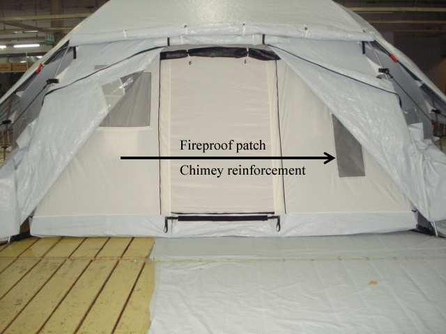 4.10. Chimney reinforcement A chimney reinforcement (non-perforated) must be located on one side of the tent, matching with the chimney patch of the outer tent, with same material and same dimensions.
