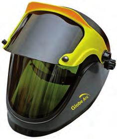 Globe Arc Unique design flip front welding and grinding helmet Visor provides protection from UV and IR radiation Equipped with strong and comfortable head gear Order Code Product Code Description 1
