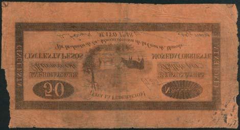 12 Casa de Moneda, Argentina, 50 pesos, 1 May 1841, manuscript serial number, black on orange paper, two cows at centre,