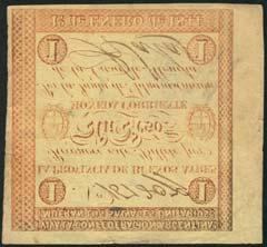 THE ANDEAN COLLECTION OF SOUTH AND CENTRAL AMERICAN BANKNOTES 13 Casa de Moneda, Argentina, 1 peso (2) and 5 pesos, 1 January 1844, manuscript serial numbers, orange,
