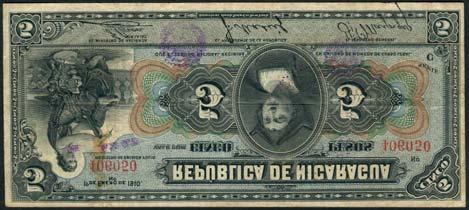 January 12, 2018 - NEW YORK 349 Republica de Nicaragua, 5 pesos, 1910, red serial number 406050, black and