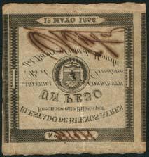 S417b), stain at low centre otherwise extremely fine and rare US$400-500 15 Banco y Casa de Moneda, Argentina, 1 peso (5), 1844, manuscript serial