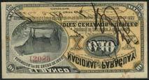 January 12, 2018 - NEW YORK 357 El Banco del Paraguay, a part issued 20 pesos, Asuncion, 1 January 1882, red serial number 02130, black and grey, shipping at left, woman at right, reverse mauve,