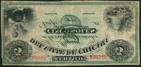 January 12, 2018 - NEW YORK 386 Banco del Valle de Chicama, Peru, remainder 5 soles, 18-, serial number A06548, black and green, female allegory with wheatsheaf and sickle at low left, beehive at low