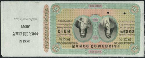 January 12, 2018 - NEW YORK 396 Banco Commercial, Uruguay, a specimen 100 pesos, 1 October 1872, serial number 12001, black, green and pink,