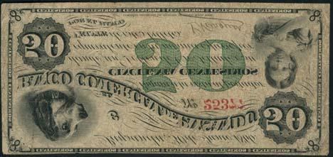 THE ANDEAN COLLECTION OF SOUTH AND CENTRAL AMERICAN BANKNOTES 397 Banco Commercial de Paysandu, 50 centisimos, 30 June 1866, serial number 25377, black on green