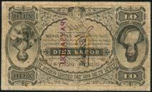 US$250-300 403 Banco Italiano, Montevideo, 20 and 50 centismos, 2 January 1867, serial numbers 62082 and 70512, black on yellow and green respectively, both with boy and